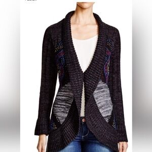 Cupio Warm L cardigan Open knit Sweater jacket NWT L embroidered sides